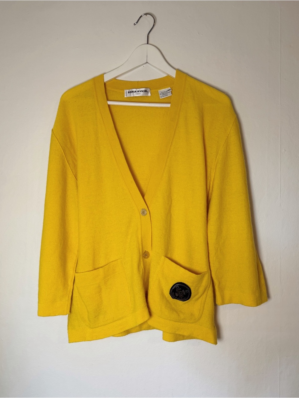 Vintage Sonia Rykiel Yellow Wool Angora Cardigan Sweater - made in Italy